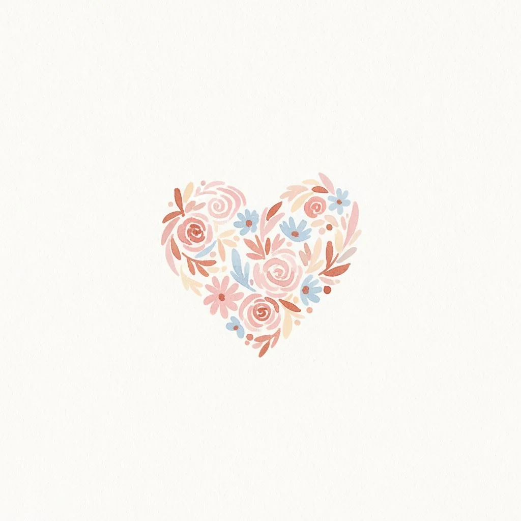 Watercolor heart made of soft pink and blue flowers